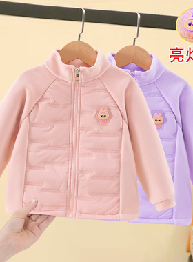 女童加绒外套秋冬款儿童亮灯夹棉摇粒绒上衣小女孩宝宝加厚棉衣潮