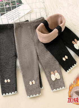 女童加绒打底裤小女孩韩版裤子女婴儿宝宝冬季外穿一体绒保暖加厚