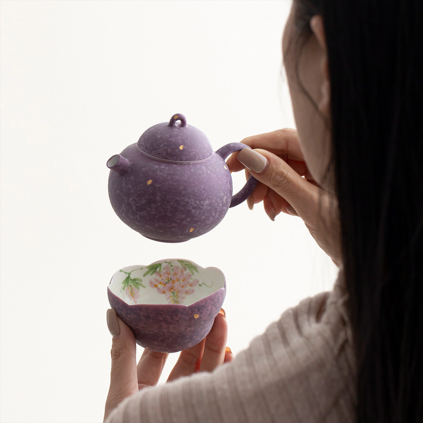 手绘紫藤花茶壶茶杯一壶一杯功夫茶具新中式一人饮套组旅行套装,餐饮具,功夫茶具,淘宝优惠券,粉丝福利购,淘宝优惠卷