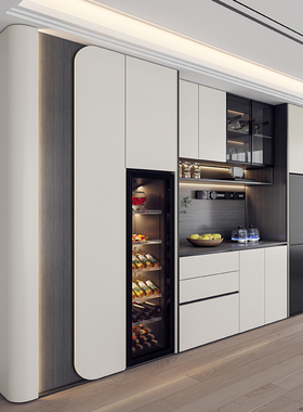 全屋定制2025新款半圆餐边柜高柜到顶冰箱柜酒柜厨房储物碗柜