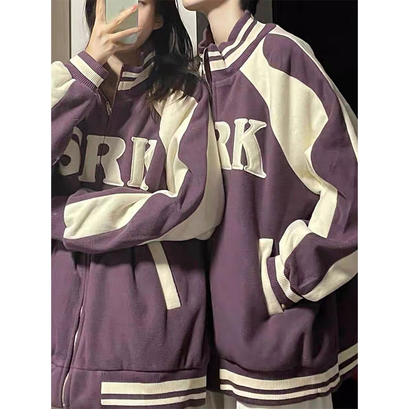 小个子摇粒绒棒球服女秋冬百搭加绒加厚情侣设计感小众外套ins潮