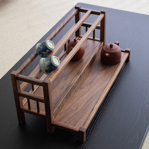 黑胡桃实木茶杯架紫砂茶壶收纳架