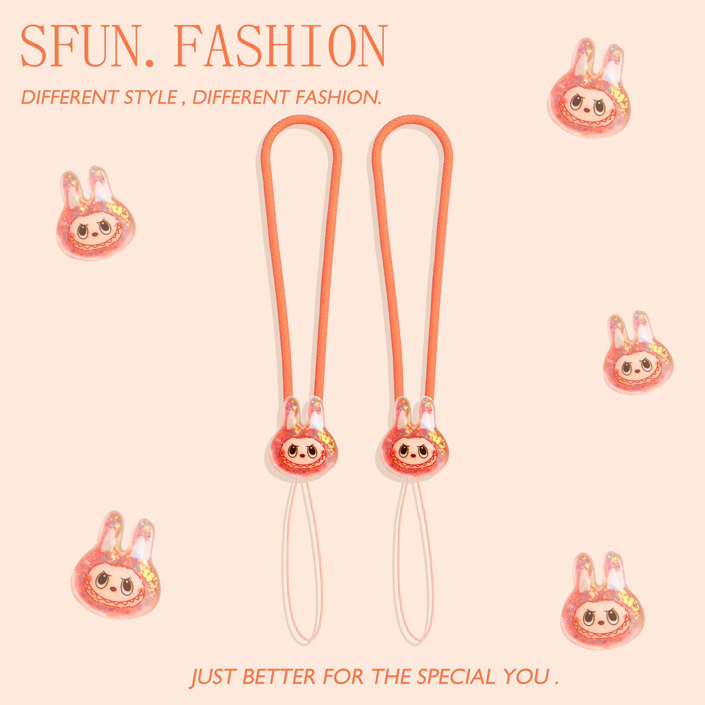 橙色手机硅胶短挂绳钥匙挂件链