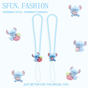 手机短挂绳可爱腕带硅胶耳机挂件钥匙u盘ccd相机链饰史迪仔蓝防丢