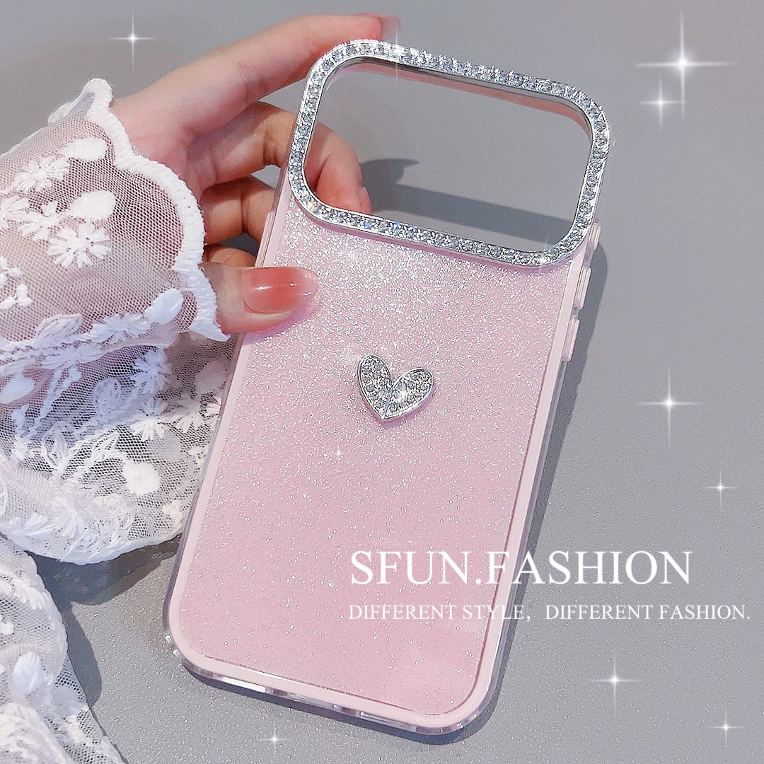 SFUN适用苹果17promax新款iphone17手机壳16pro软air高级感15保护套粉色por女14轻奢pm防摔13外壳闪闪钻爱心