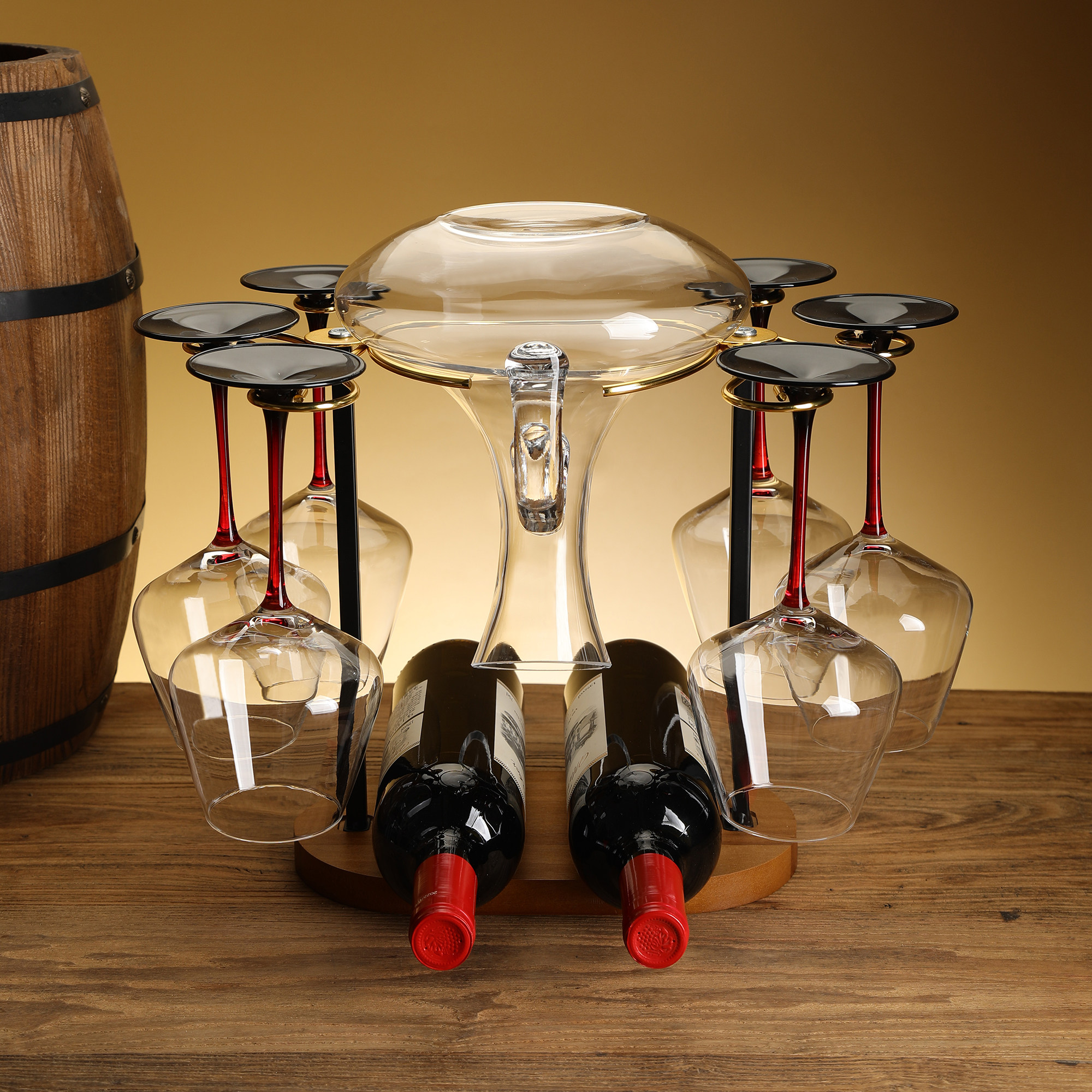 创意实木红酒杯架倒悬挂高脚杯醒酒器架欧式高档家用酒柜装饰摆件