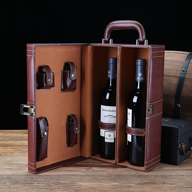 2支红酒高档包装礼盒双支葡萄酒手提红酒盒通用礼品袋单只皮盒子