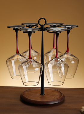创意实木旋转红酒杯架高档高脚吊杯架子倒悬简约酒柜家用摆件展示