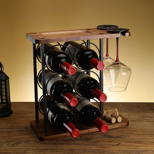 创意实木红酒架子倒挂高脚杯架高档葡萄酒瓶架酒柜展示架家用摆件