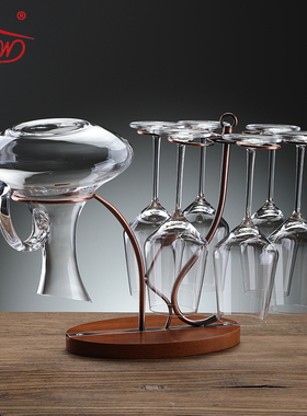 欧式实木红酒杯醒酒器一体创意悬倒挂高脚杯架子酒柜家用摆件装饰