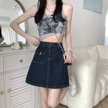 牛仔半身裙女夏季新款大码胖MM设计感小众复古小个子a字短裙子潮