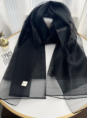 秋冬季棉麻围巾2025桑蚕丝菠萝纹真丝丝巾 经典纯色围巾 防晒