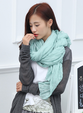 秋冬棉麻围巾女士新款纯色枣红色冬季长纱巾妈妈韩版时尚洋气围脖