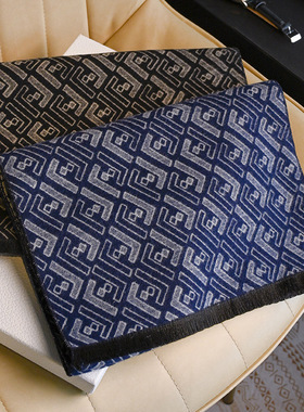 秋冬季棉麻围巾男士围巾冬季高档字母时尚围脖男冬天新款黑色