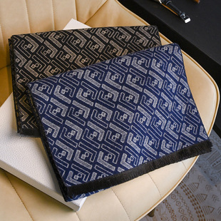 秋冬季棉麻围巾男士围巾冬季高档字母时尚围脖男冬天新款黑色