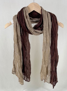 秋冬季棉麻围巾外贸春秋森系文艺围巾女百搭褶皱纯色腰果花拼接