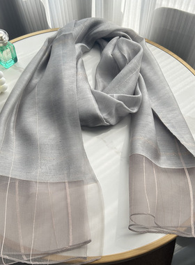 春秋冬季薄款围巾女士款纯色简约时尚桑蚕丝真丝丝巾送妈妈送礼