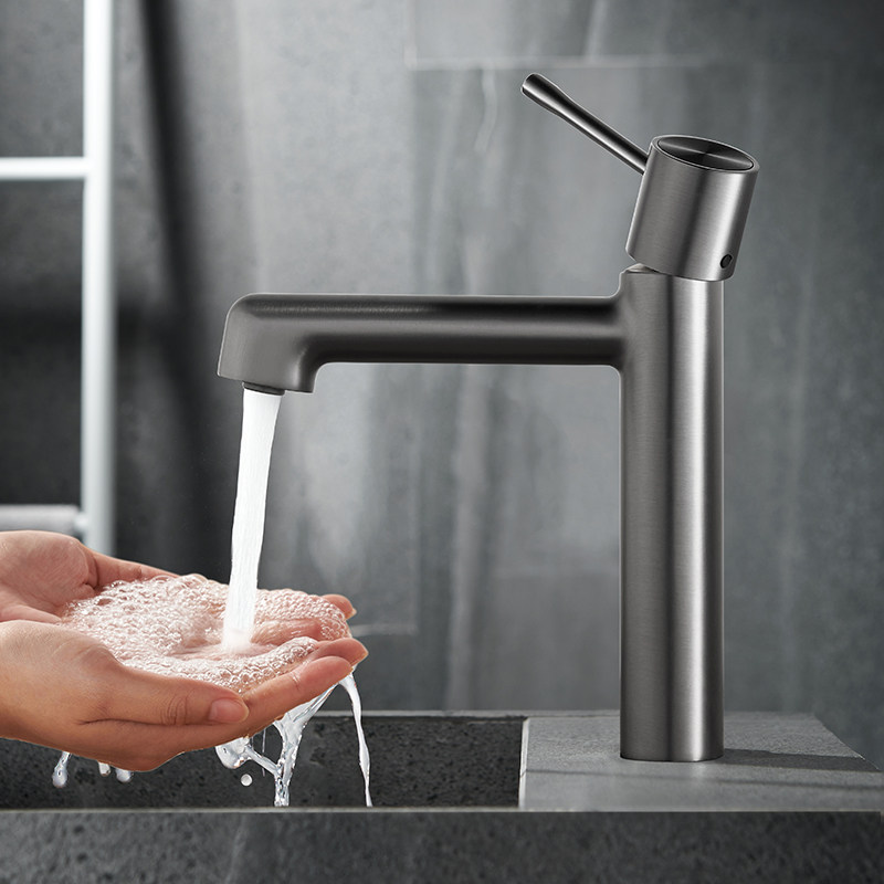 全铜简约风枪灰色冷热面盆龙头