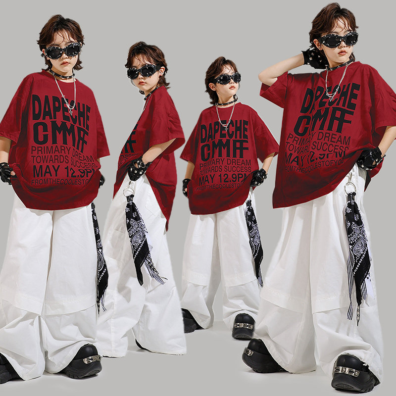 街舞儿童潮服嘻哈幼儿hiphop潮牌童装酷帅男童架子鼓演出服女童夏