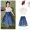 H2053 women's Chinese style short sleeved+H2059 blue golden dragon horse face skirt+white headband+red and black fan