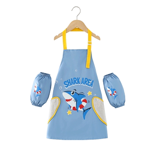 儿童围裙画画罩衣防水防油厨房家用2024新款带套袖写毛笔字护衣