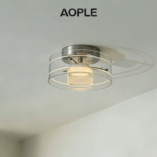 AOPLE极简意式过道吸顶灯现代简约圆形高级感玻璃玄关阳台小灯
