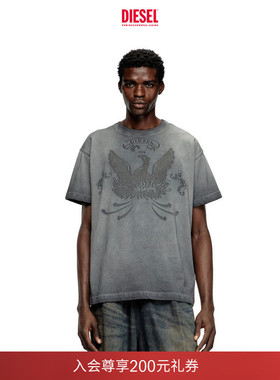 DIESEL男士灰色圆领做旧印花T恤A193730DLBW