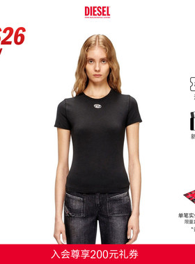 [新款]DIESEL女士26早春OVAL D黑色粉色修身短袖T恤A199170AHQH