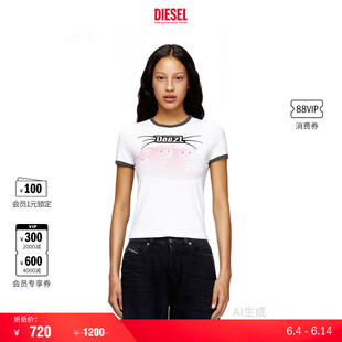 [折扣]DIESEL女士白色修身短袖T恤猫猫图案A196550HQAH