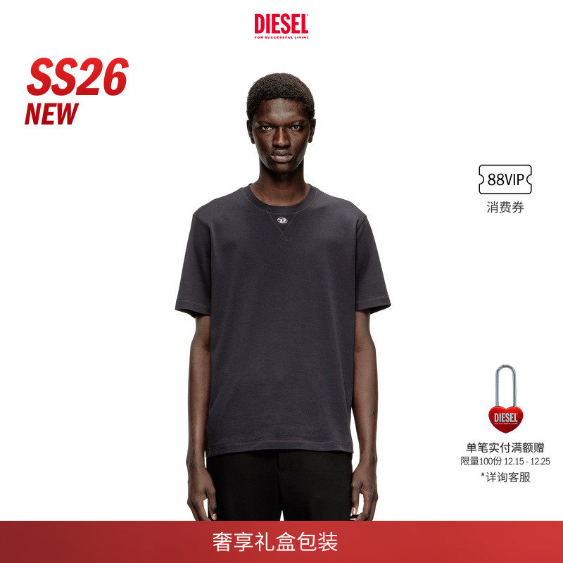 [新款]DIESEL男士26早春OVAL D反穿缝线设计短袖T恤A199630AIJU