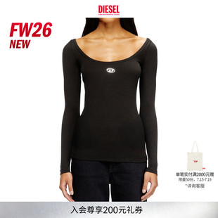 [新款]DIESEL女士26早秋黑色OVAL D大领口长袖T恤A199090JMBA