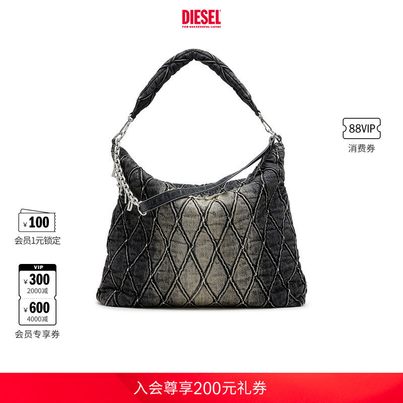 [明星同款]DIESEL男女同款CHARM D HOBO菱格纹流浪包X10363