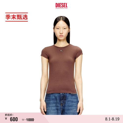 [季末甄选]DIESEL女士OVAL D LOGO简约短袖T恤A199120AFAA
