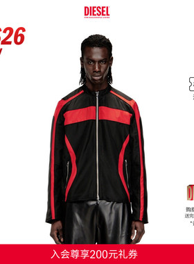 [新款]DIESEL男士26早春黑红拼色机车夹克外套A211310PDAI
