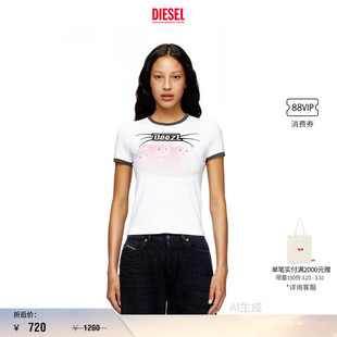 短袖 DIESEL女士白色修身 T恤猫猫图案A196550HQAH 折扣