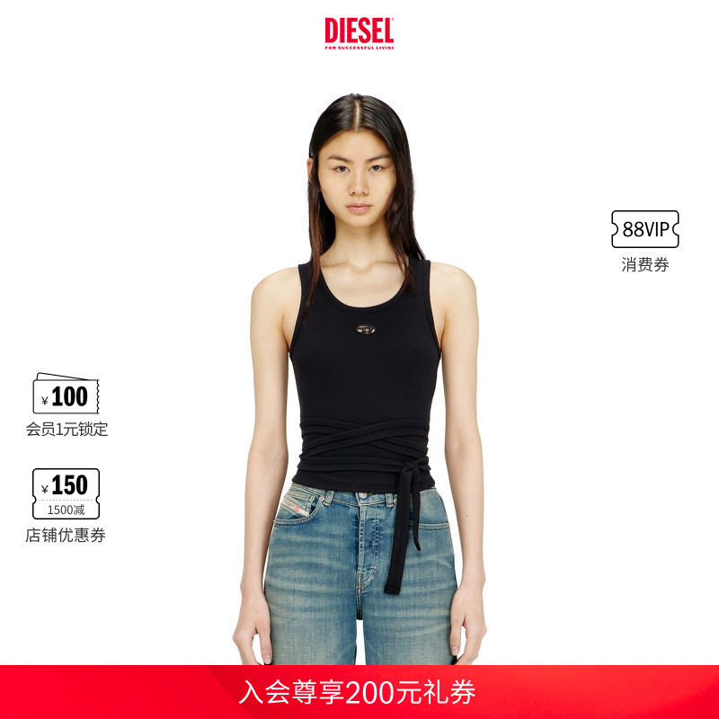 DIESEL女士OVAL D纯色简约绑带运动背心A210190EJAI