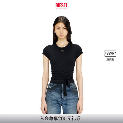 DIESEL女士OVAL D纯色简约绑带短袖T恤A211970EJAI