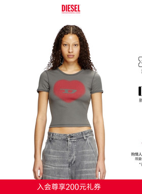 DIESEL女士D LOGO心形印花多巴胺穿搭圆领短袖T恤A128360SQAD