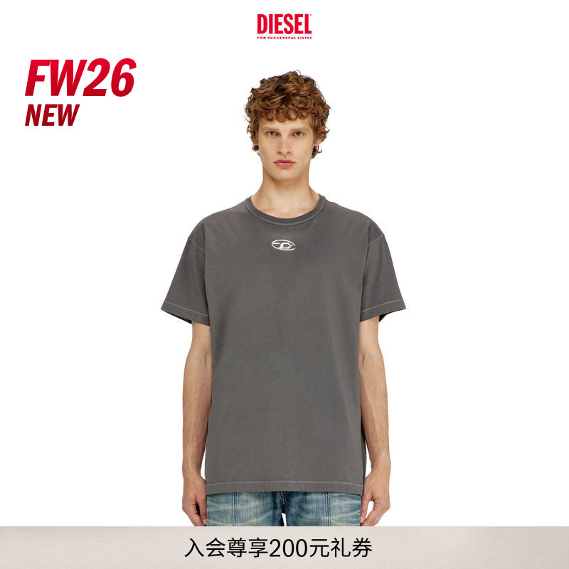 [新款]DIESEL男士26早秋深灰色OVAL D简约短袖T恤A202970JMBB