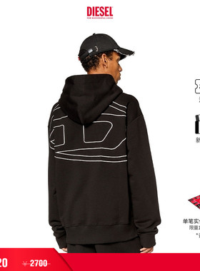 [折扣]DIESEL男士OVAL D LOGO黑色连帽卫衣A113040GYCJ