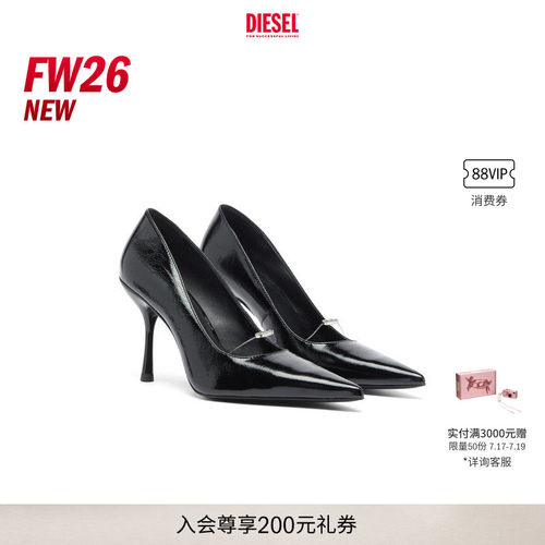 [新款]DIESEL女士26早秋OVAL D黑色细跟高跟鞋Y03951P1966