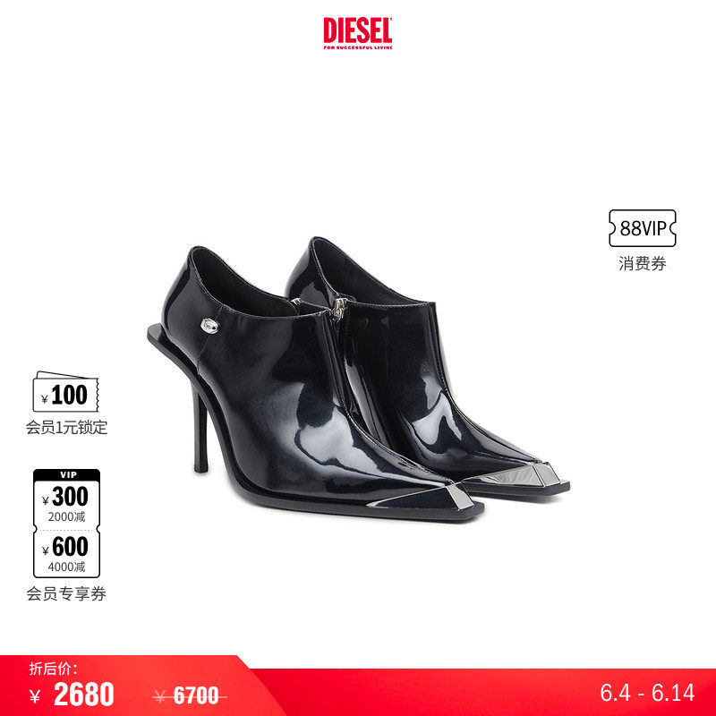 [折扣]DIESEL女士时装秀黑色高跟细跟短靴Y03531PS598