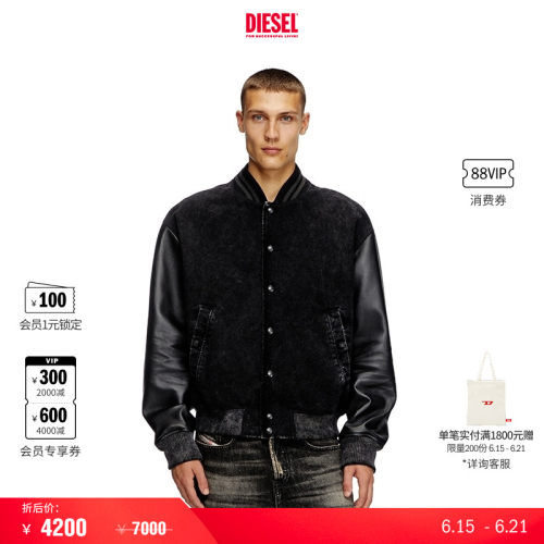 [折扣]DIESEL男士OVAL D拼接皮夹克外套A173660IKAW