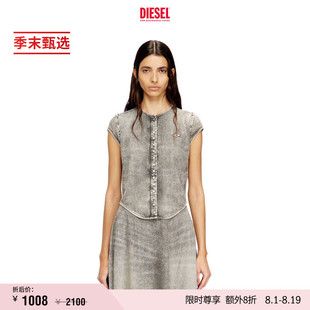 [季末甄选]DIESEL女士做旧水洗灰无袖圆领牛仔衬衫A21722068UM