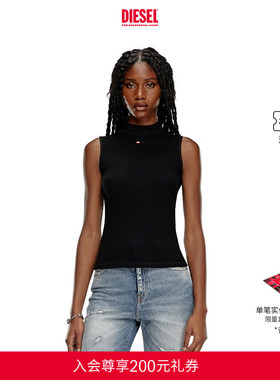 DIESEL女士SUPER LOGO黑色修身简约背心A103970BLAN