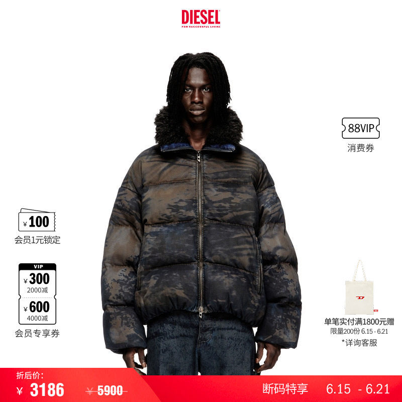 [折扣]DIESEL男士毛领做旧风格棉服外套A187570LKCX