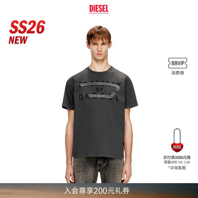 [新款]DIESEL男士26春夏黑色字母印花拼接短袖T恤A210270DMBJ