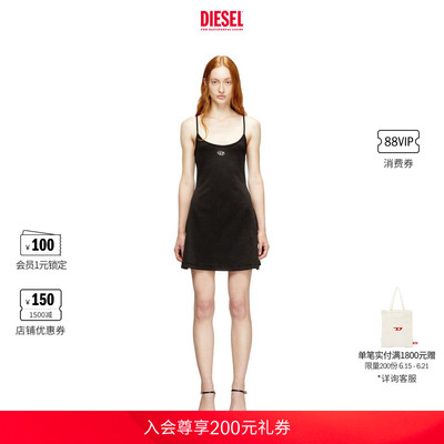 DIESEL女士OVAL D黑色吊带连衣裙短裙A199180AHQH