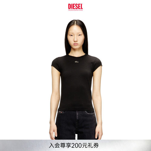 [经典]DIESEL女士OVAL D镂空黑色白色短袖T恤A199120AFAA
