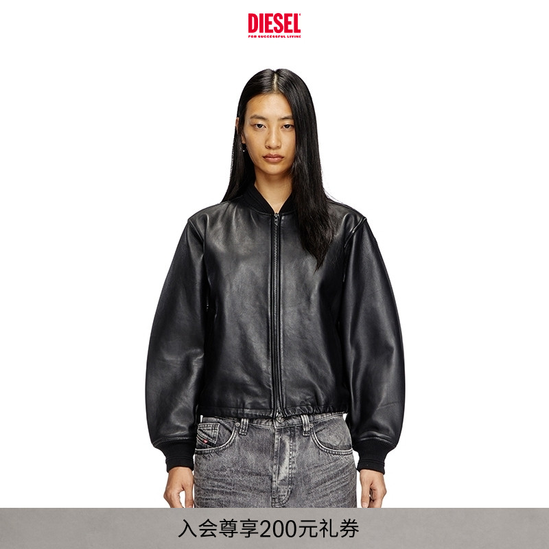 DIESEL女士黑色皮衣机车夹克外套A168010PFAH